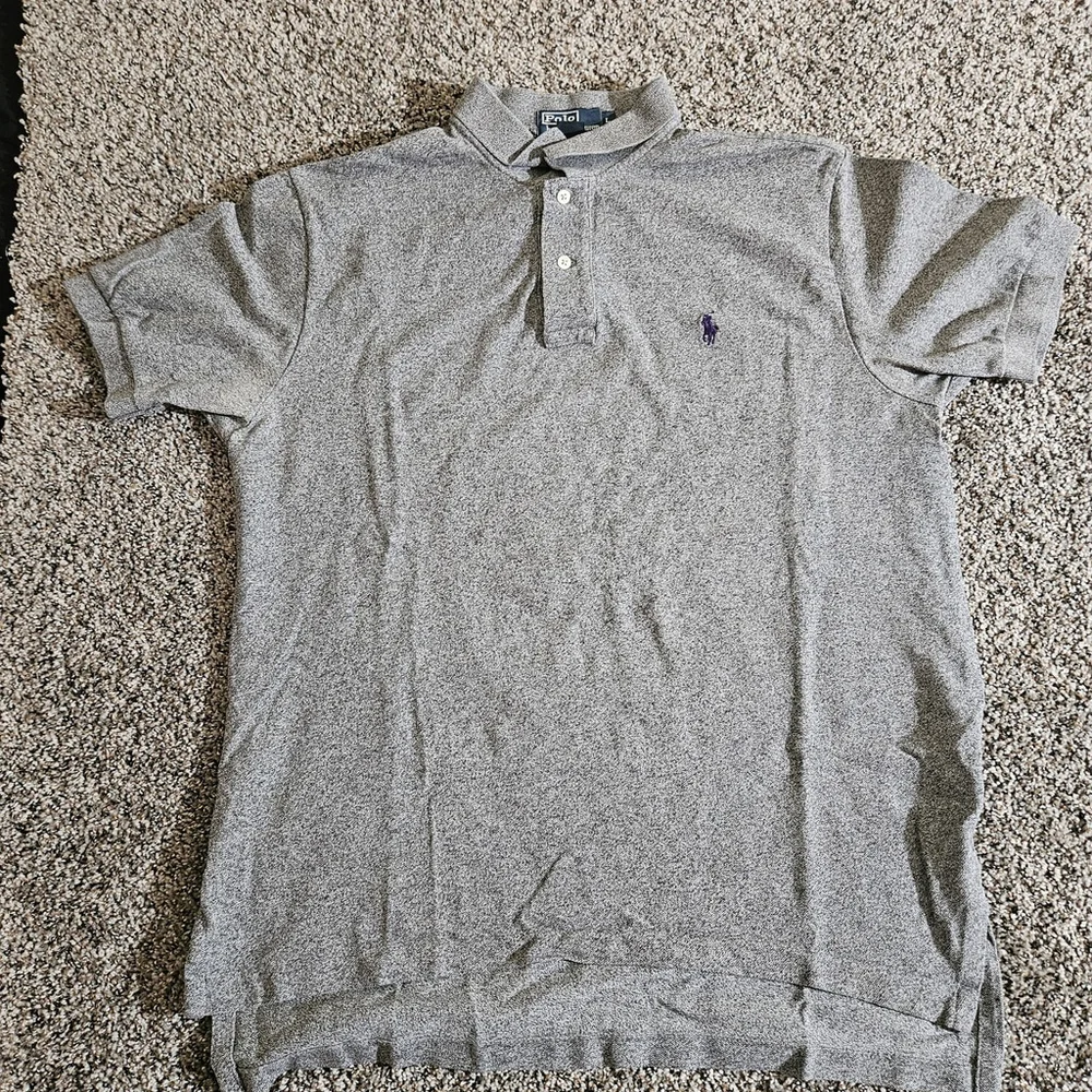 Vintage‎ Polo Ralph Lauren Polo Shirt Mens Size Large Grey W Purple Pony